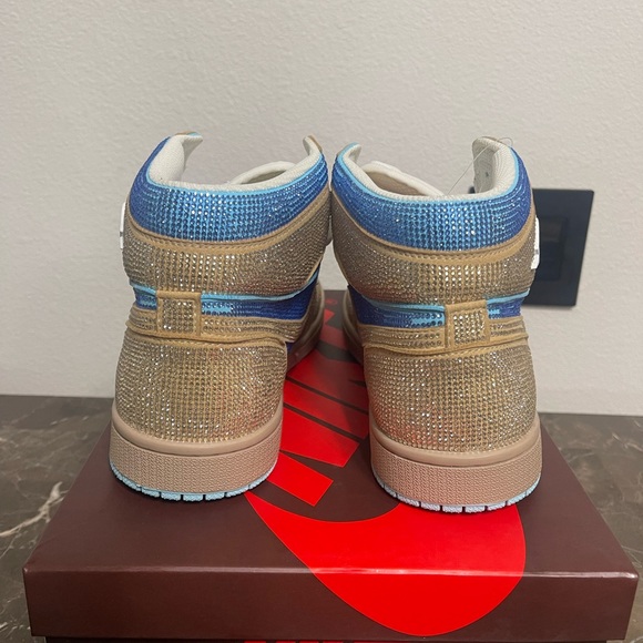 Custom Blue & Gold Blingged Nike Air Sneakers Size Euro 46, Fits Men's 11.5 - Picture 6 of 10